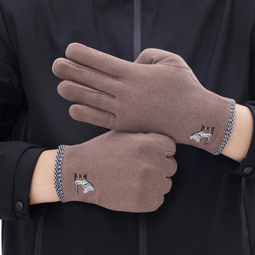 男士冬季加絨保暖觸屏手套加厚騎行開車防寒仿兔絨手套潮流分指