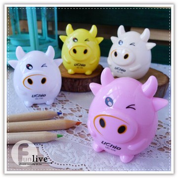 小牛雙孔削鉛筆機 動物造型療癒小物 公仔削鉛筆器 色鉛筆 木頭鉛筆 辦公文具用品 贈品禮品
