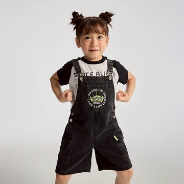 CACO-三眼怪洗水牛仔吊帶短褲‧親子款-童【J3DI036】