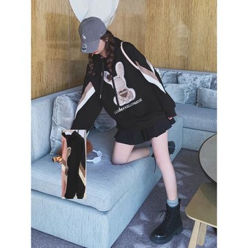 2025早春新款炸街兔子刺繡連帽衛衣女洋氣休閑運動棒球服百搭上衣