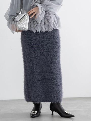 溫暖毛絨後開岔針織窄長裙(0F000233610) - Te chichi