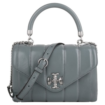 TORY BURCH-  kira 縫衍紋漆皮革手提/斜背兩用包(文青綠)中款