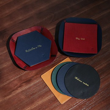 客製化禮物【杯墊】皮革手作客製燙金 植鞣真皮 含包裝 客製刻