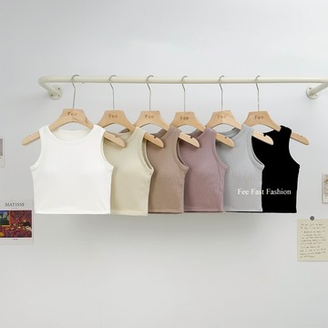 【Fee爆款6色】固定杯棉質削肩背心BRA TOP🔥附罩杯背心 短版小可愛 削肩背心 韓系女裝