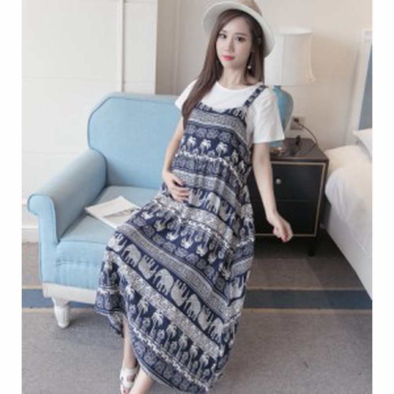 マタニティ ワンピース マタニティウェア ロングワンピース キャミソールワンピース Tシャツ 2点セット ボヘミアン柄 エスニック柄 半袖 通販 Lineポイント最大1 0 Get Lineショッピング
