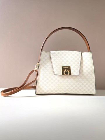 中古包 Celine白色老花凱莉包 單肩包 側背包 斜背包 古董二手包