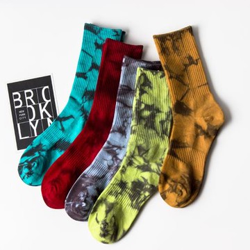 春夏薄襪子男長襪潮流扎染中筒情侶韓版街頭嘻哈純棉長筒高幫ins