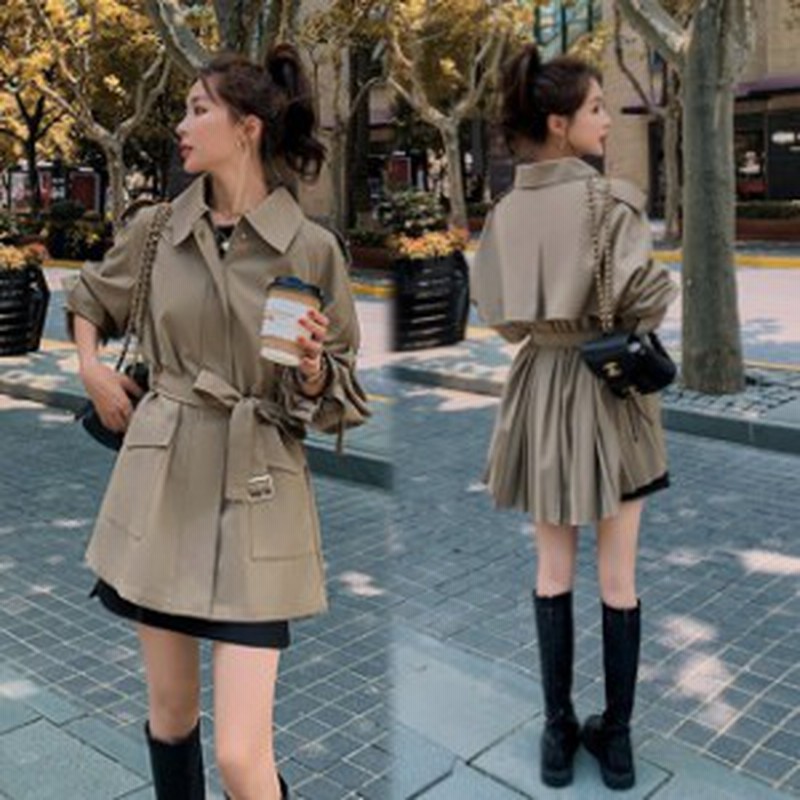 春 トレンチコート レディース 秋 大きいサイズ 春レディース ステンカラーコート ショート丈 アウター ウエストベルト バックプリーツ 通販 Lineポイント最大1 0 Get Lineショッピング