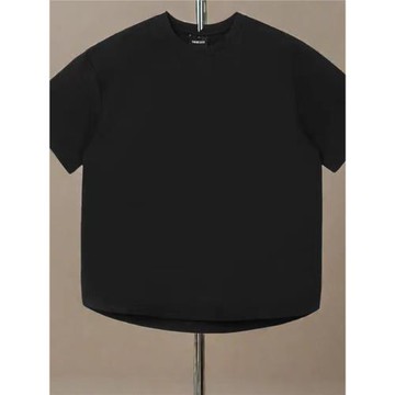 夏季潮流重磅純色百搭寬松休閑圓弧下擺半袖短袖T恤男女打底衣服