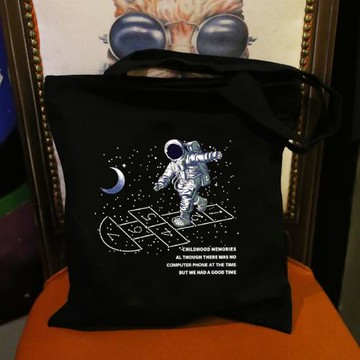 帆布包女布袋卡通宇航員韓版原宿學生單肩包拉鏈百搭書包購物袋男