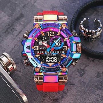 男表 青年手錶 電子錶 STRYVE新款運動炫彩夜光電子防水腕錶多功能學生手錶【亞德機械五金家居】