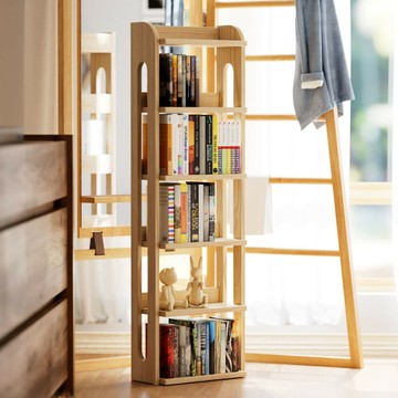 公司貨 附發票 免運 實木書架簡易書櫃兒童臥室一體墻角儲物櫃家用客廳落地收納置物架