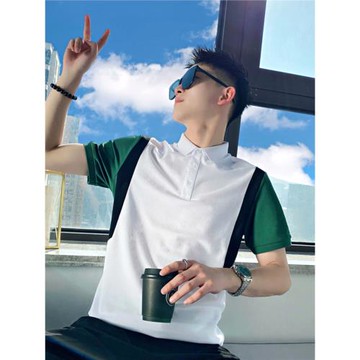 拼色短袖男款Polo衫夏季新款男裝高級感翻領T恤潮牌痞帥男士半袖