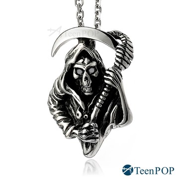 鋼項鍊 ATeenPOP 西德鋼 白鋼 魔域使者 送刻字 死神 骷髏 附鋼鍊 萬聖節