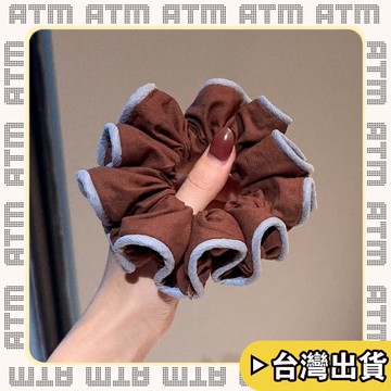 🔥臺灣出貨🔥可開發票✅輕飾時光韓系藍色條紋撞咖色邊大腸髮圈女甜美風頭飾髮飾2026新款發繩頭繩