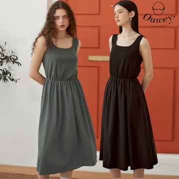 OUWEY歐薇 U領涼爽素色無袖洋裝(兩色；XS-L)3242327540
