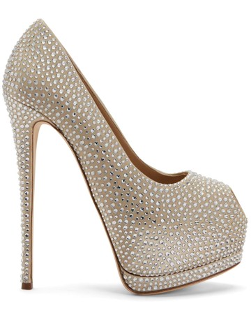 Giuseppe Zanotti - Sharon 140mm rhinestone-embellished pumps - women - Satin/Leather/Calf Leather - 38 - Neutrals