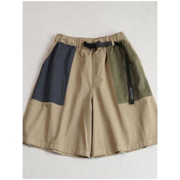 日系復古棉布拼色腰帶休閑闊腿褲 夏季小眾基礎簡約五分中褲女士