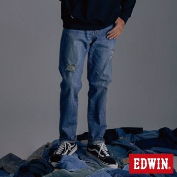 EDWIN 男裝 怪彈力 微刷破丹寧錐形褲-石洗藍