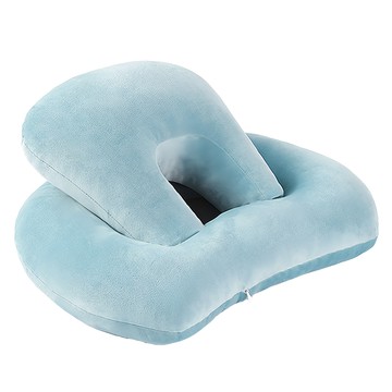 ANTIAN 辦公室多功能鏤空午睡枕/午休趴睡枕頭/柔軟舒適趴趴枕/午睡神器/天鵝絨防手麻趴睡枕  海水藍