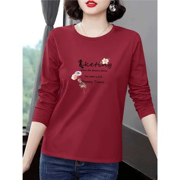 中老年媽媽女士t恤純棉長袖上衣秋衣外穿新款女裝內搭秋冬打底衫