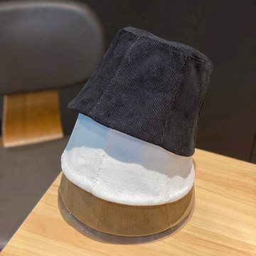 秋冬新款燈芯絨純色漁夫帽日系小清新復古百搭盆帽可折疊桶帽