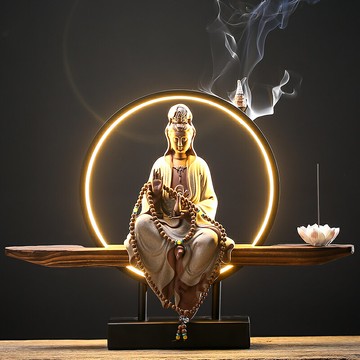 煉器禪意燈圈倒流香薰爐擺件創意陶瓷觀世音菩薩家居客廳香爐裝飾