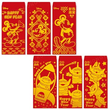 小禮堂 迪士尼 直式燙金紅包袋3入組 (動作款) 米奇 三眼怪