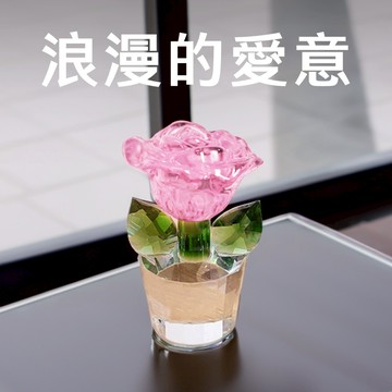 【吉利水晶】經典告白粉色玫瑰花水晶 空間裝飾擺飾 水晶擺飾 生日禮物 情人節禮物