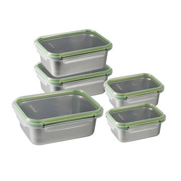 Corelle Brands Eco Simple可微波304不鏽鋼保鮮盒5件組-E02