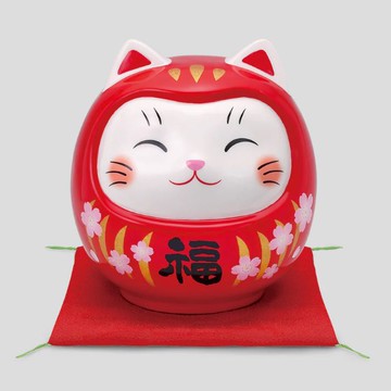 7675 Aya Painting Good Luck Cat Daruma Cherry Blossom Red Fukudai