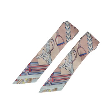 HERMES Brides et Gris-Gris Twilly絲巾(一對)(玫瑰粉色冰川藍紅色)