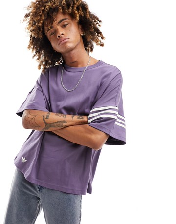 adidas Originals Neuclassics 3 stripe oversized t-shirt in purple