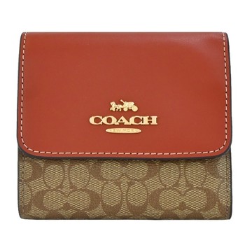 COACH 新款小LOGO三折短夾(棕紅)CF369 IMS4L