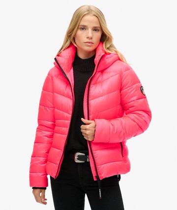 Superdry Women's Hooded Fuji Quilted Padded Jacket Pink Size: 8