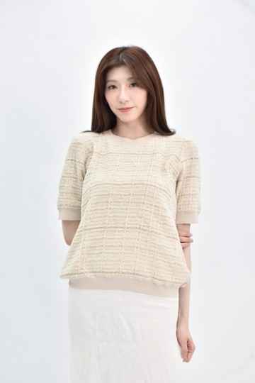 (S) giordano ladies 圓領杏色短袖上衣