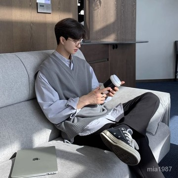 【Nobodyknows男裝】2024新款秋季新款毛衣背心男外穿潮學生寬鬆坎肩上衣針織馬甲外套