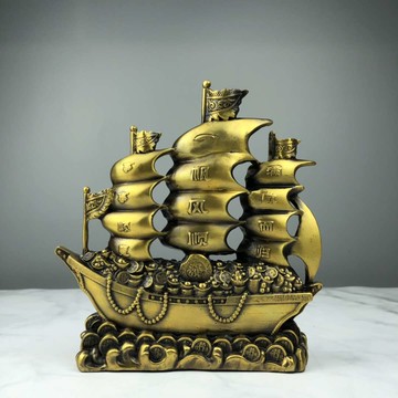 一帆風順龍船擺件純銅金錢元寶招財船事事如意辦公室店鋪開業禮品