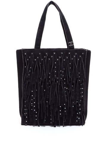 CHANEL Pre-Owned - 2006 rhinestone-embellished fringed handbag - women - Suede/Rhinestone - One Size - Black