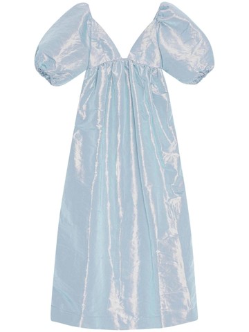 GANNI - puff-sleeve taffeta maxi dress - women - Polyester/Recycled Polyester - 38 - Blue