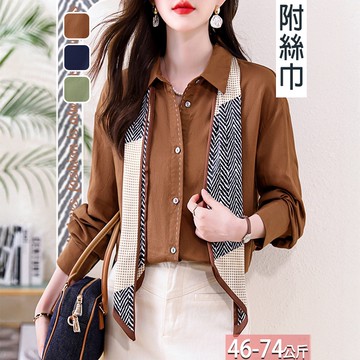 翻領虛線排釦襯衫+絲巾(3色) M-2XL【356085X】【現+預】☆流行前線☆