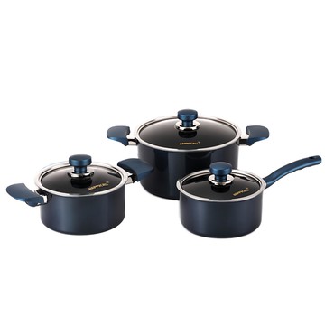 HAPPYCALL Classic Dyamond 鑽石塗層鍋具組  18公分單柄鍋 + 20公分雙耳鍋 + 24公分湯鍋  藍色  1組