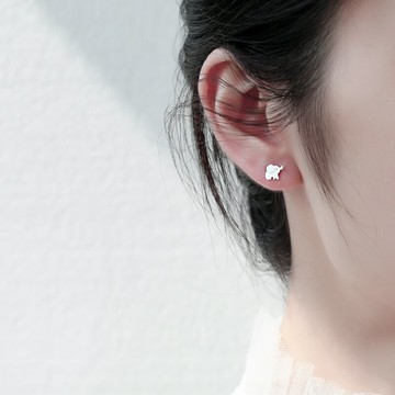 925純銀小象耳釘女可愛小清新森系養耳洞夏天百搭小巧簡約耳環飾