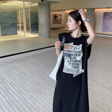 ✨夏季爆款✨ 长款连衣裙韩版大码微胖休闲宽松无袖时尚背心高级感过膝懒人长裙 洋装