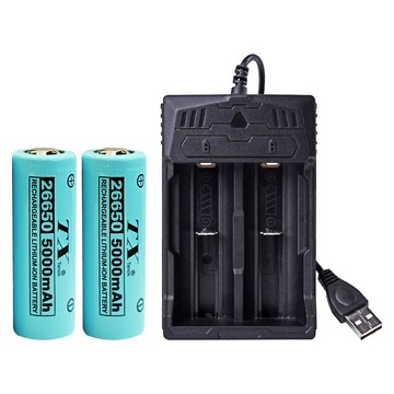 TX Tanox 特林 5000mAh 26650鋰充電池3.7V 2入組 附USB雙槽充電器(26650-2+USB)  1組