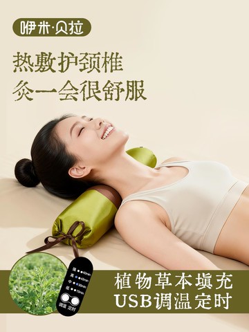 {可打統編 保固一年}艾草頸椎枕廣藿小茴香電熱艾灸護頸椎枕硬枕圓枕蕎麥加熱頸椎枕頭