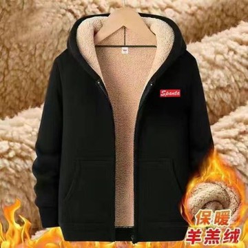 羊羔絨加絨加厚連帽衛衣男士2022新款秋冬季搖粒絨潮上衣開衫外套