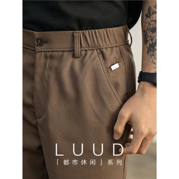 LUUD 夏季輕熟風直筒短褲男士修身半松緊腰中褲涼爽透氣休閑褲子