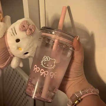 ✨臺灣出貨✨Hellokitty貓吸管杯tritan杯高顏值可愛少女心水杯學生便攜隨行杯