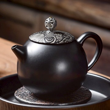 陶福氣 黑禪風創意陶瓷茶壺 家用絲綢之路單茶壺西施壺泡茶側把壺
